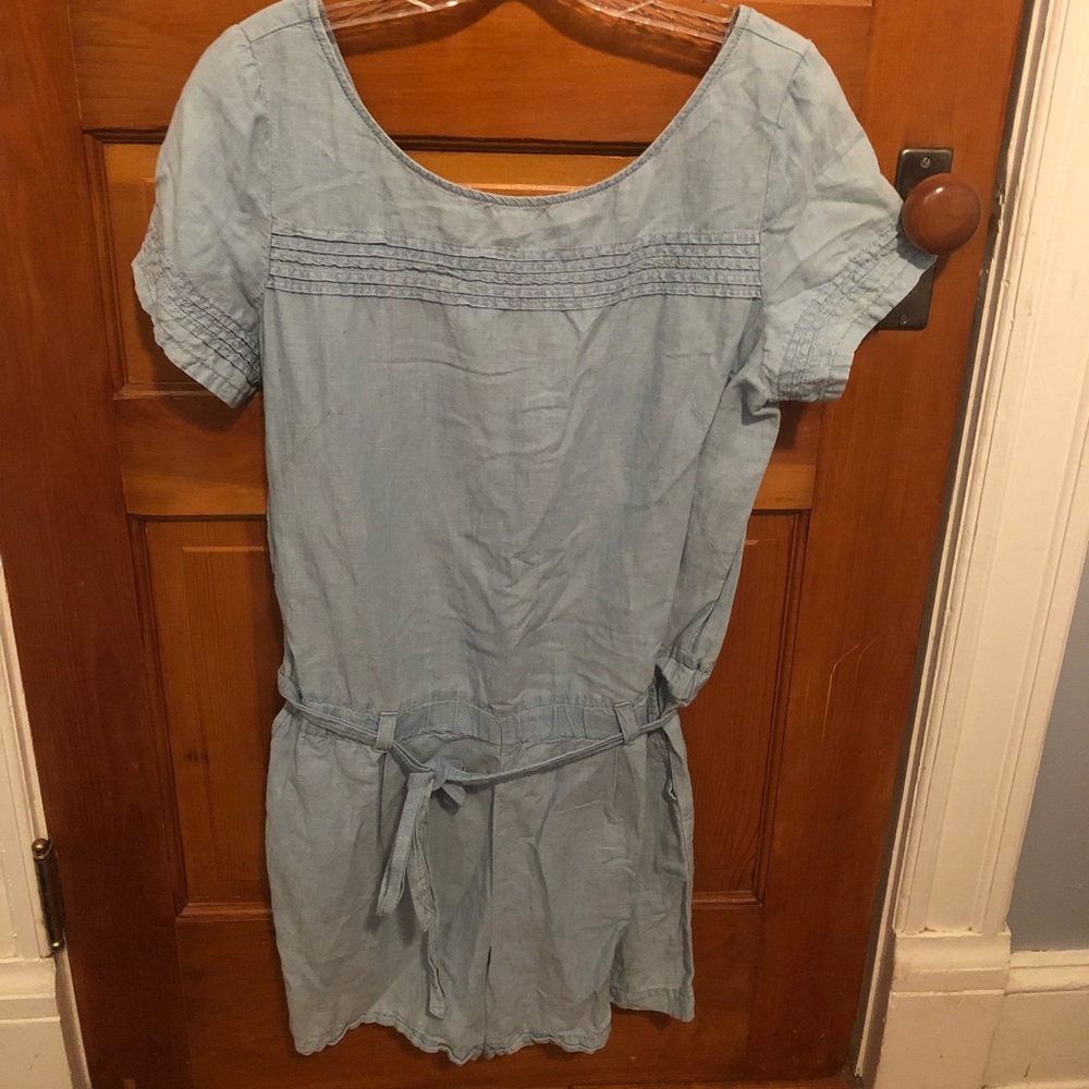 LOFT Short Sleeve Tie Waist Denim Romper